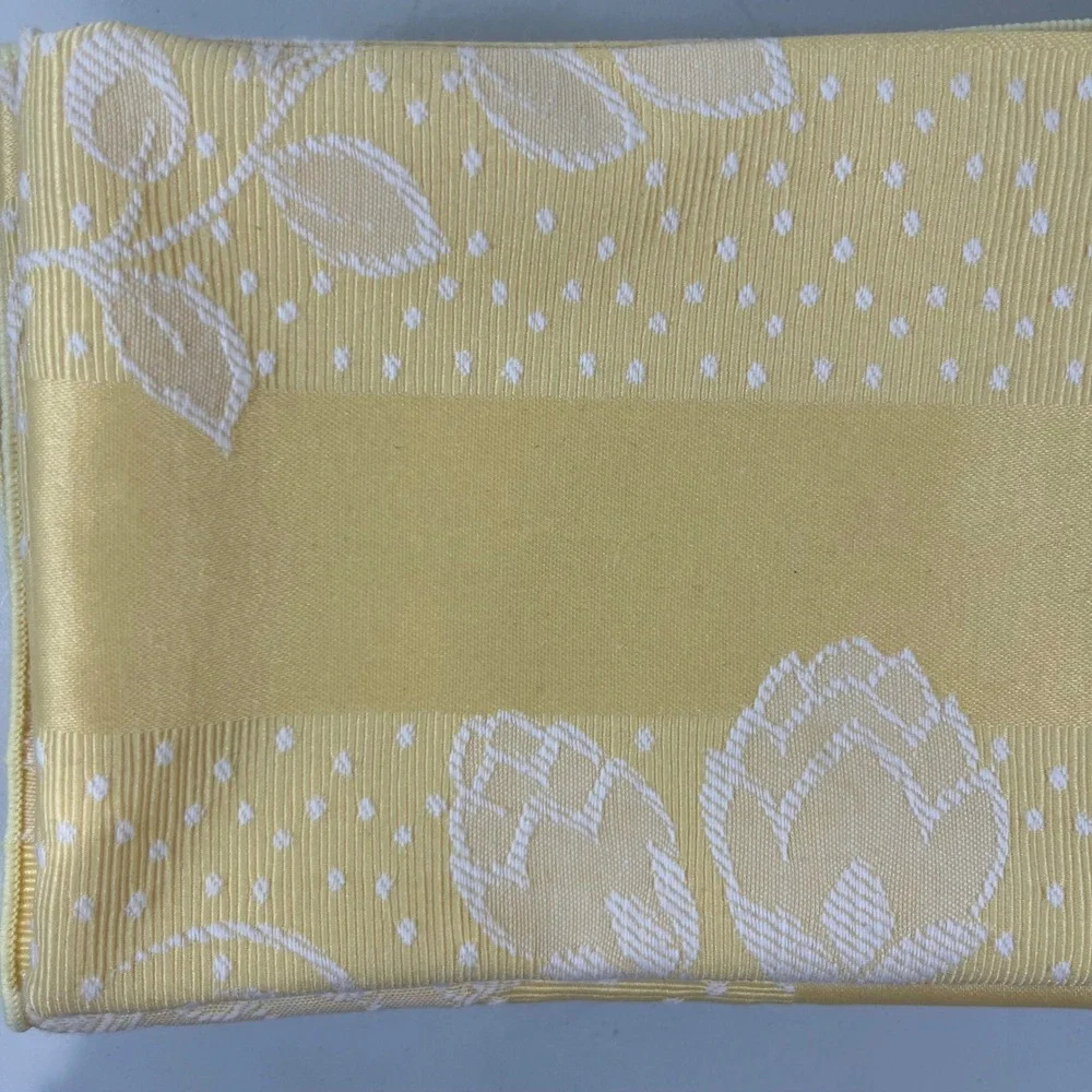 Vtg Jacquard Napkins Set 6 Butter Yellow Floral Damask Cotton Cottage Shabby